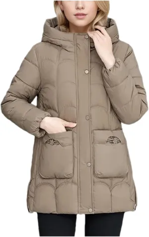 Women's Down Cotton Warm Coats Winter Stylish Midi Length Hooded Lightweight Padded Jacket Winter Parka