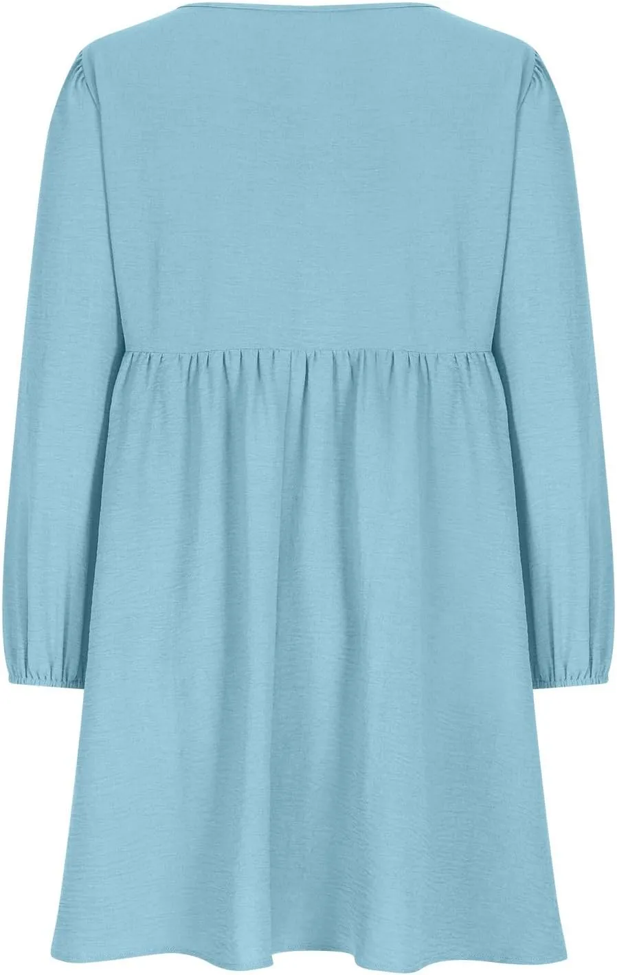 Womens Fall Fashion 2024 Dresses Causal Dressy Long Sleeve Smocked Crewneck Button Up Empire Waist A-Line Mini Dress