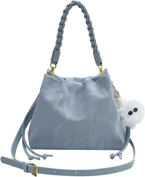 Women's Fashion Bucket Shoulder Bag PU Leather Simple Top Handle Crossbody Bag Casual Satchel Daily Use Handbag Pursebag265OWOISS