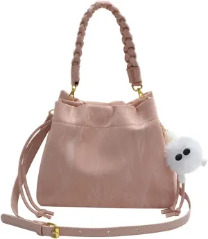 Women's Fashion Bucket Shoulder Bag PU Leather Simple Top Handle Crossbody Bag Casual Satchel Daily Use Handbag Pursebag266OWOISS