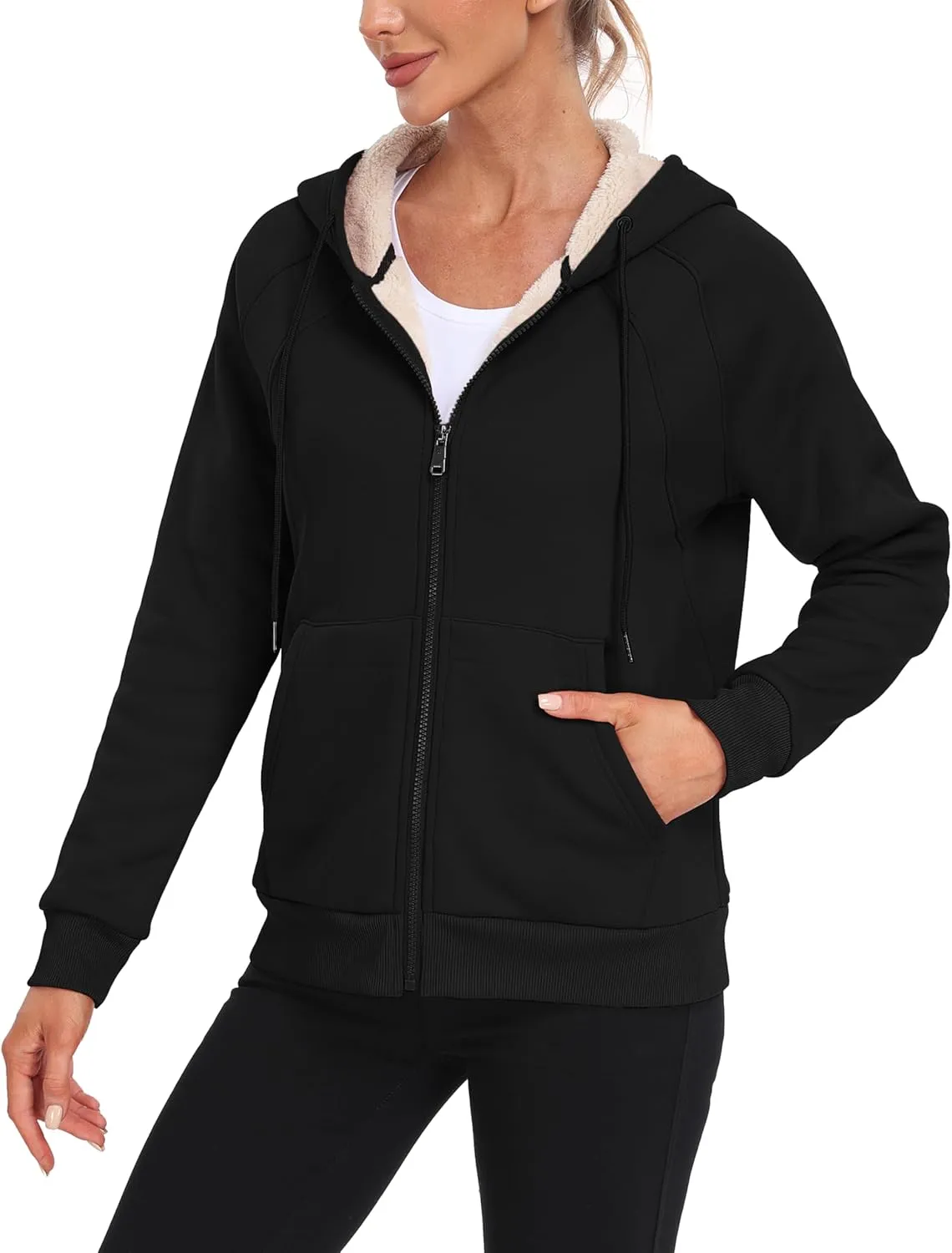 Womens Fleece Lined Hoodie Jackets Full Zip Hoodies with Zipper Pocket Warm Hoodie Sweatshirts for Women