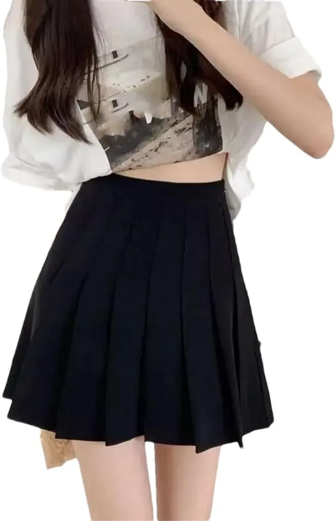 Women's High Waist A-Line Skater Skort Sporty School Uniform Pleated Mini Skirt with Shorts