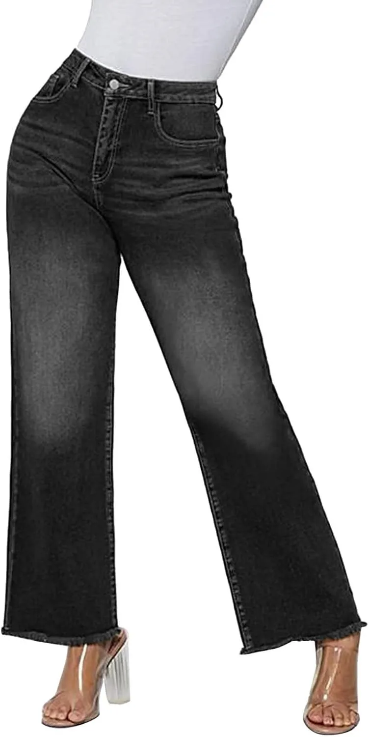 Womens Jeans High Waist Baggy Wide Leg Denim Pants Zipper Pocket Straight Jeans Trousers Casual Loose Fit Jeans Pants