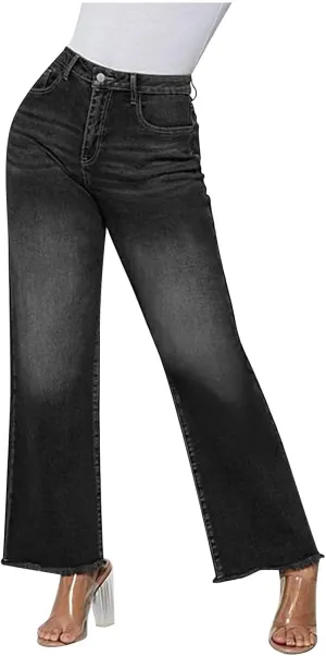 Womens Jeans High Waist Baggy Wide Leg Denim Pants Zipper Pocket Straight Jeans Trousers Casual Loose Fit Jeans Pants