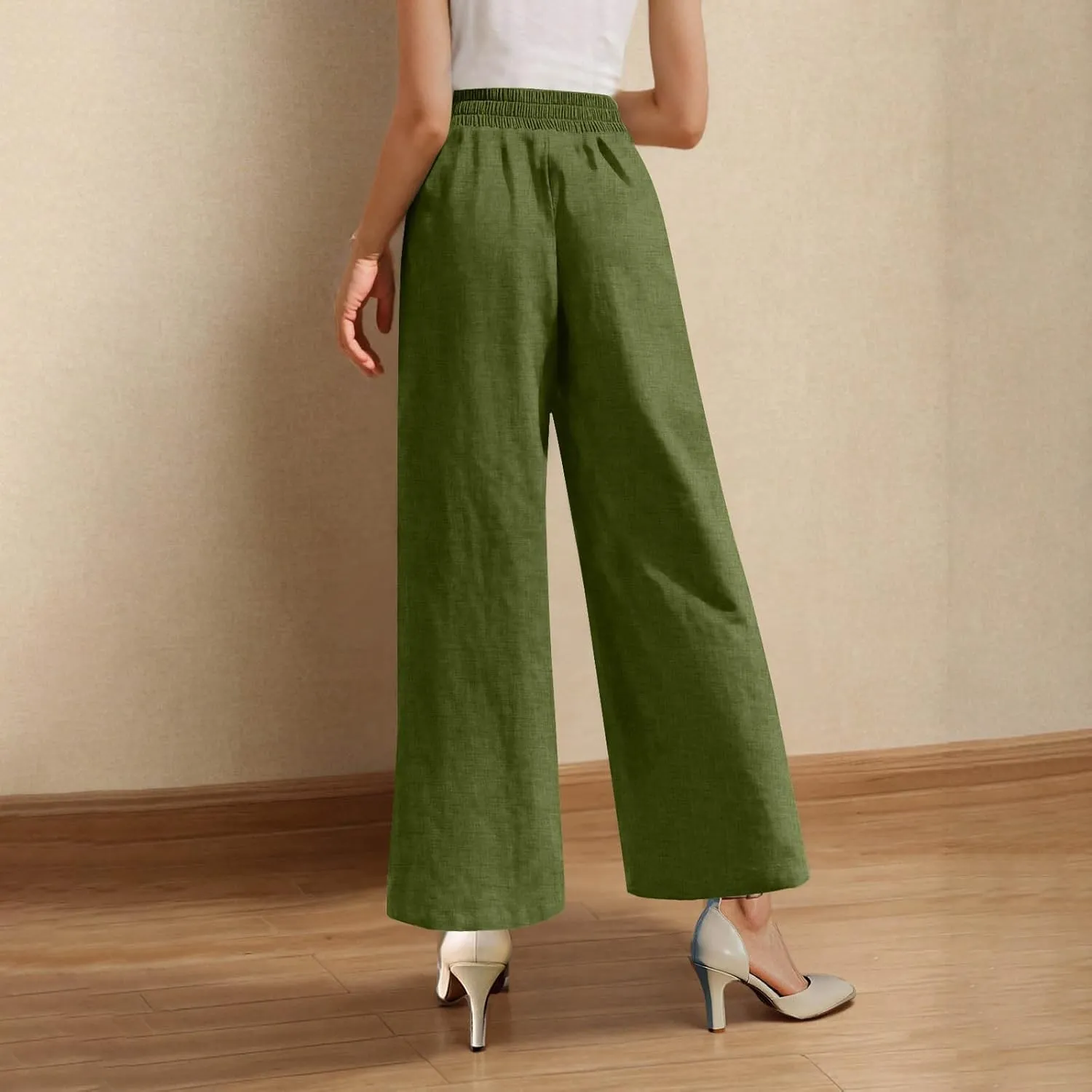 Womens Linen Pants Wide Leg Casual Baggy Trousers Pocketed Summer Palazzo Pants 2025 Beach Travel Vacation Outfits