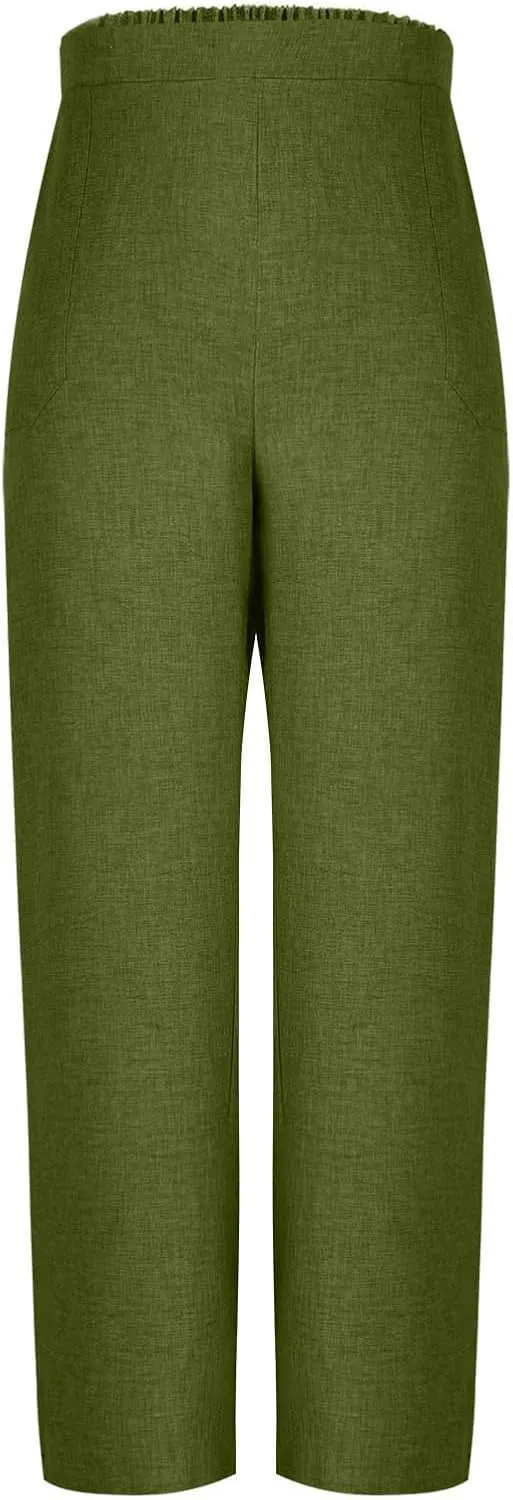 Womens Linen Pants Wide Leg Casual Baggy Trousers Pocketed Summer Palazzo Pants 2025 Beach Travel Vacation Outfits