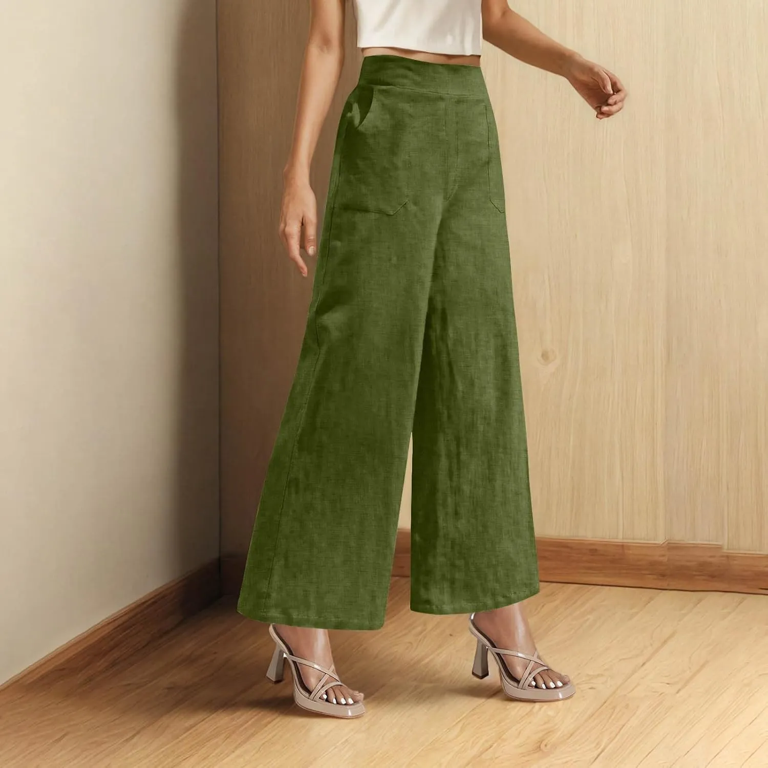 Womens Linen Pants Wide Leg Casual Baggy Trousers Pocketed Summer Palazzo Pants 2025 Beach Travel Vacation Outfits