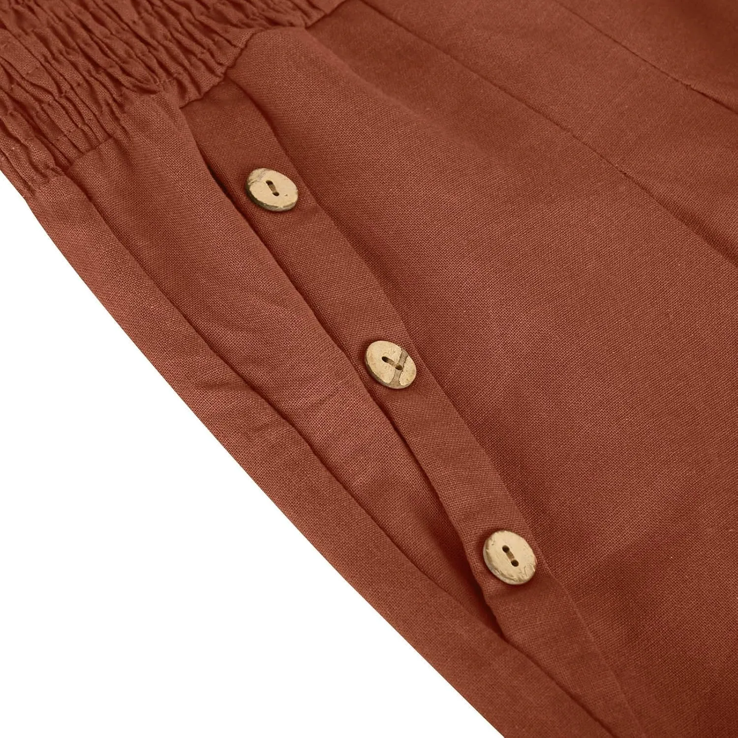 Women's Linen Summer Palazzo Pants Flowy High Waisted Wide Leg Beach Pants Casual Loose Fit Pocketed Paperbag Trouser