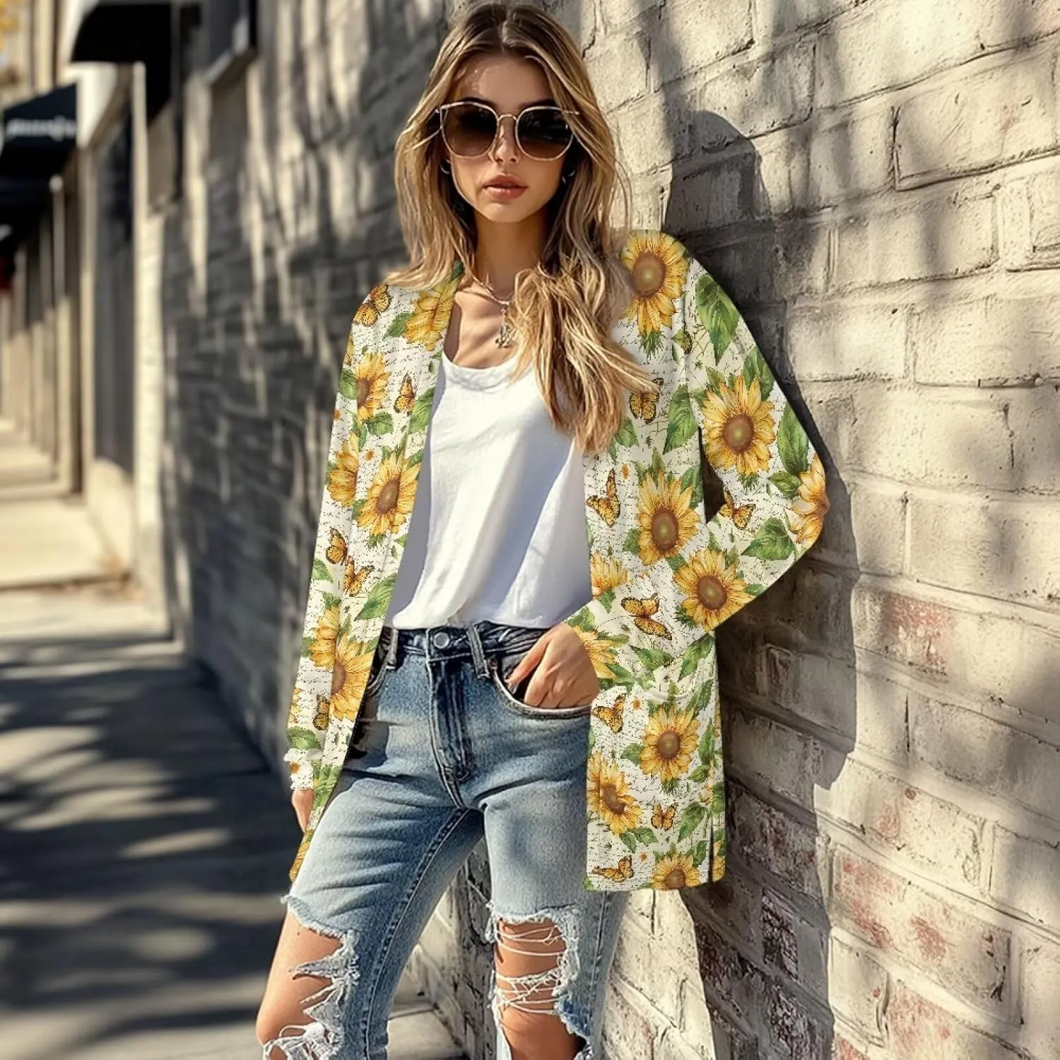 Womens Long Sleeve Jacket Comfy Stretchy V-Neck Open Front Cardigan Top Loose Fit Workout Daily Outwear Size S-2XL