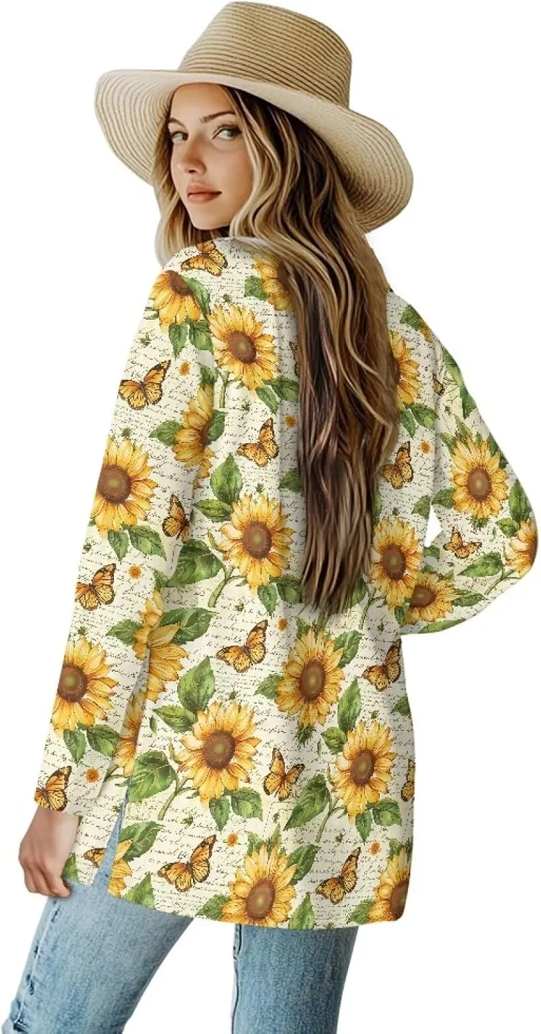 Womens Long Sleeve Jacket Comfy Stretchy V-Neck Open Front Cardigan Top Loose Fit Workout Daily Outwear Size S-2XL