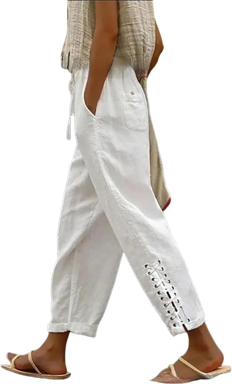 Womens Lounge Wide Leg Pants Casual Summer Loose Striped Drawstring Beach Travel Vacation Palazzo Harem Pants with Pockets