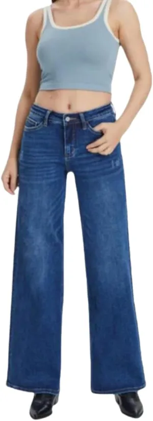 Womens Mid-Low Rise Baggy Jeans Wide Leg for Women Distressed Pants Stretchy Plus Size Bottom Minimalist Denim