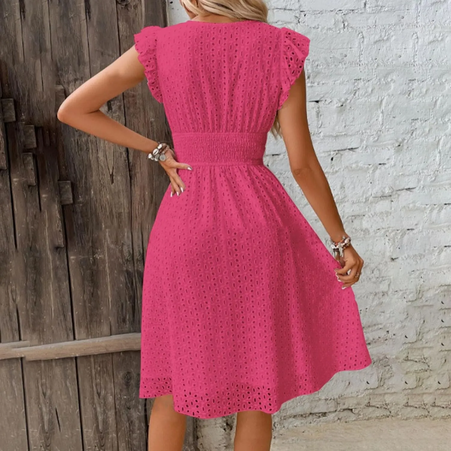 Women's Midi Lace Jacquard Cutout Slimming Sexy V Neck Plus Size Dresses Sheer Sundress