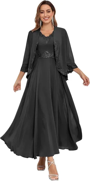 Women's Mother of The Bride Dresses for Wedding with Jackets 2 Piece Formal Evening Gown