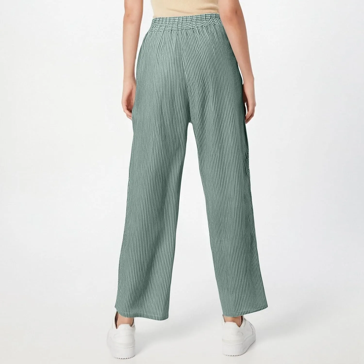 Womens Pants, Linen Straight Leg Casual Pants Peasant Drawstring Solid Color Trendy