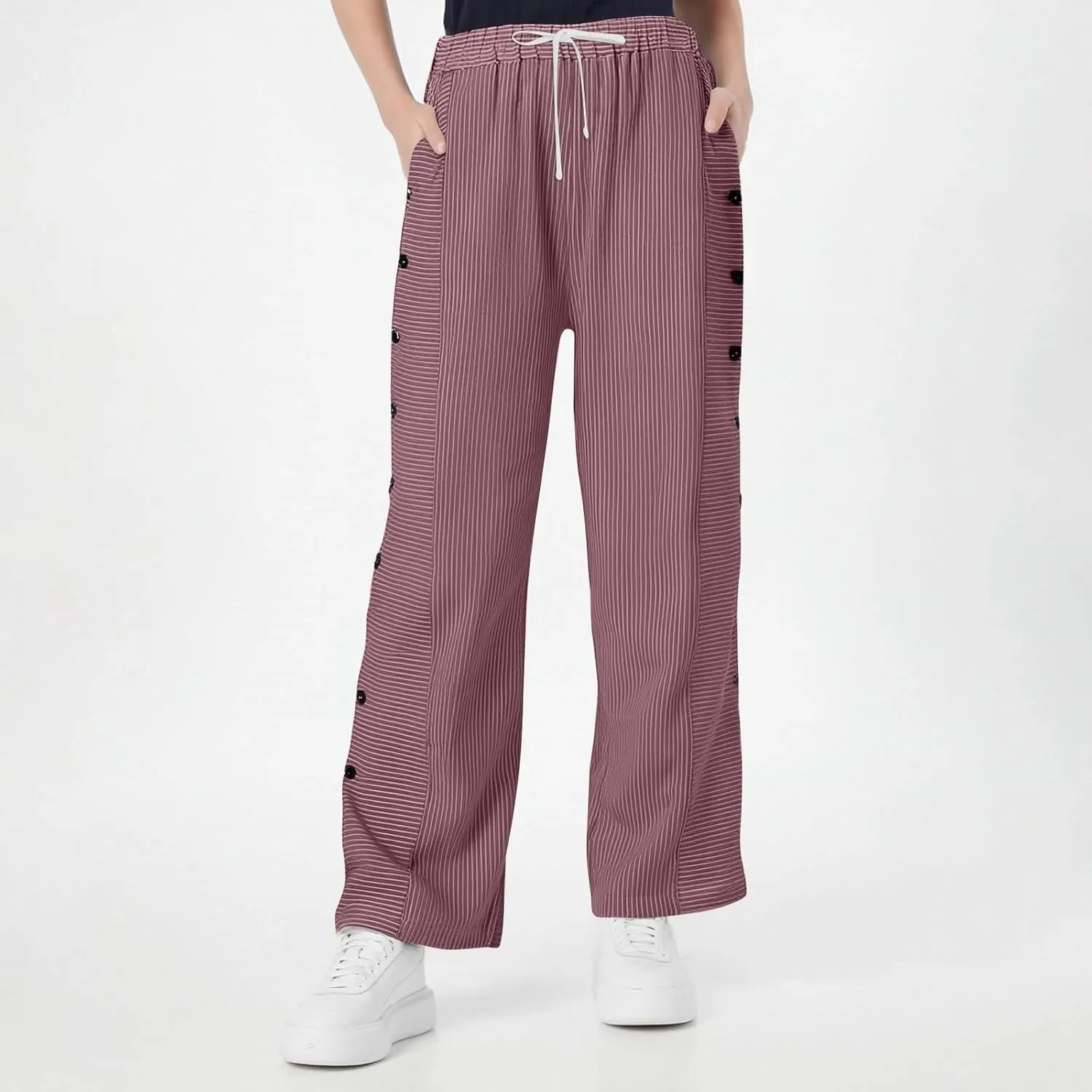 Womens Pants, Linen Straight Leg Casual Pants Peasant Drawstring Solid Color Trendy