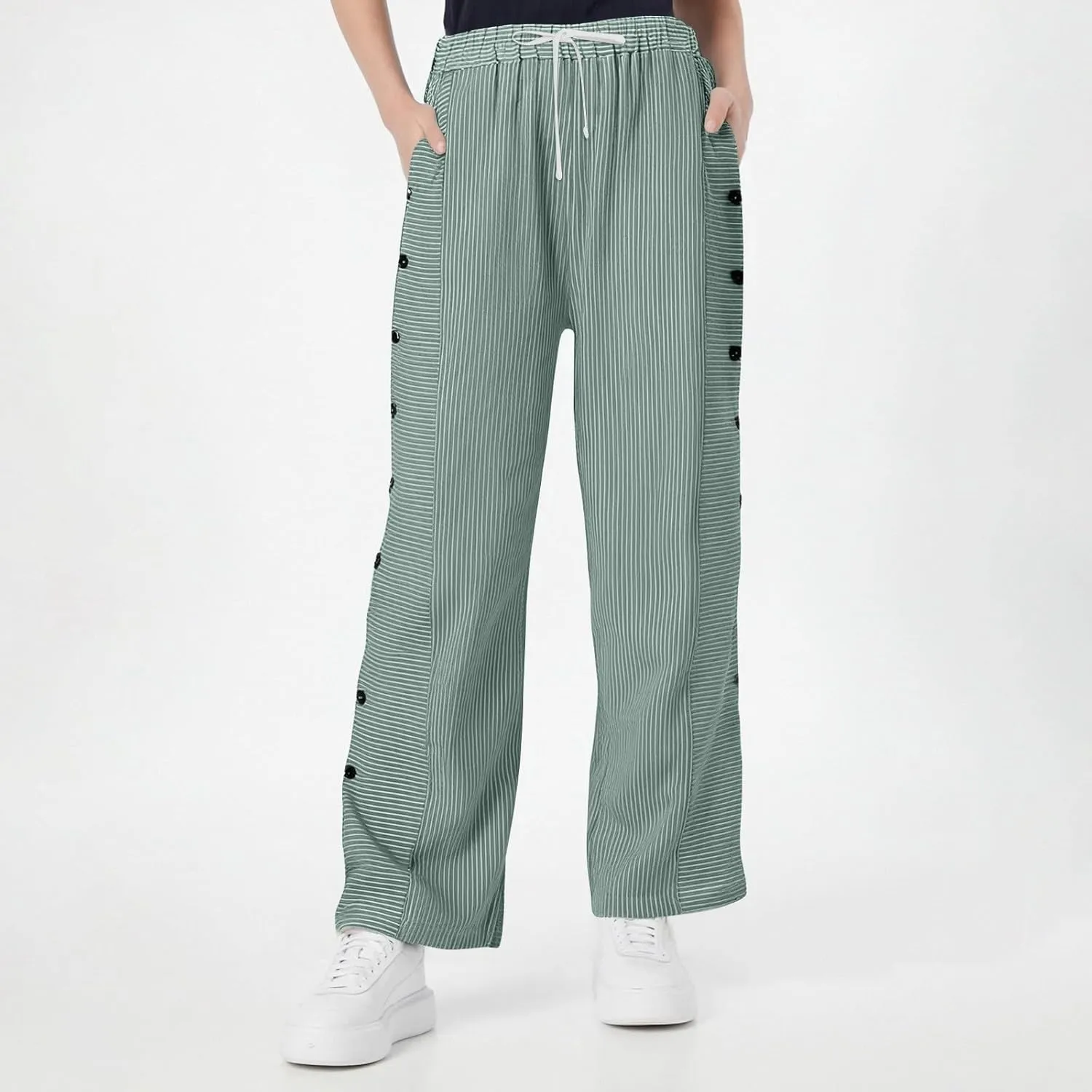 Womens Pants, Linen Straight Leg Casual Pants Peasant Drawstring Solid Color Trendy