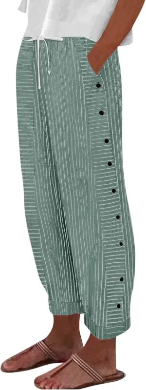 Womens Pants, Linen Straight Leg Casual Pants Peasant Drawstring Solid Color Trendy