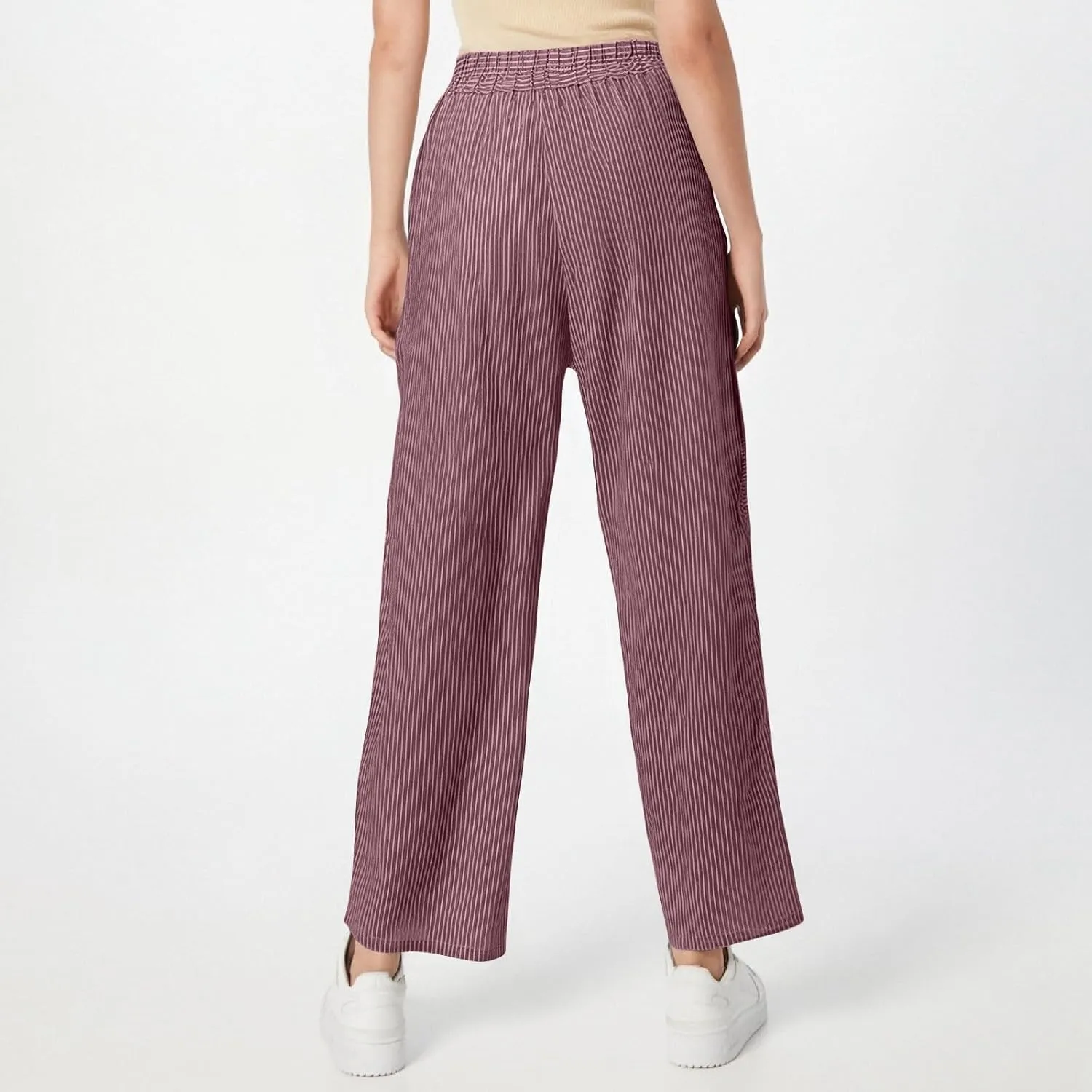 Womens Pants, Linen Straight Leg Casual Pants Peasant Drawstring Solid Color Trendy