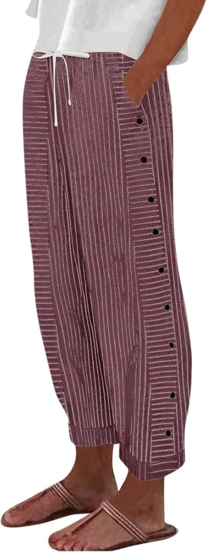 Womens Pants, Linen Straight Leg Casual Pants Peasant Drawstring Solid Color Trendy