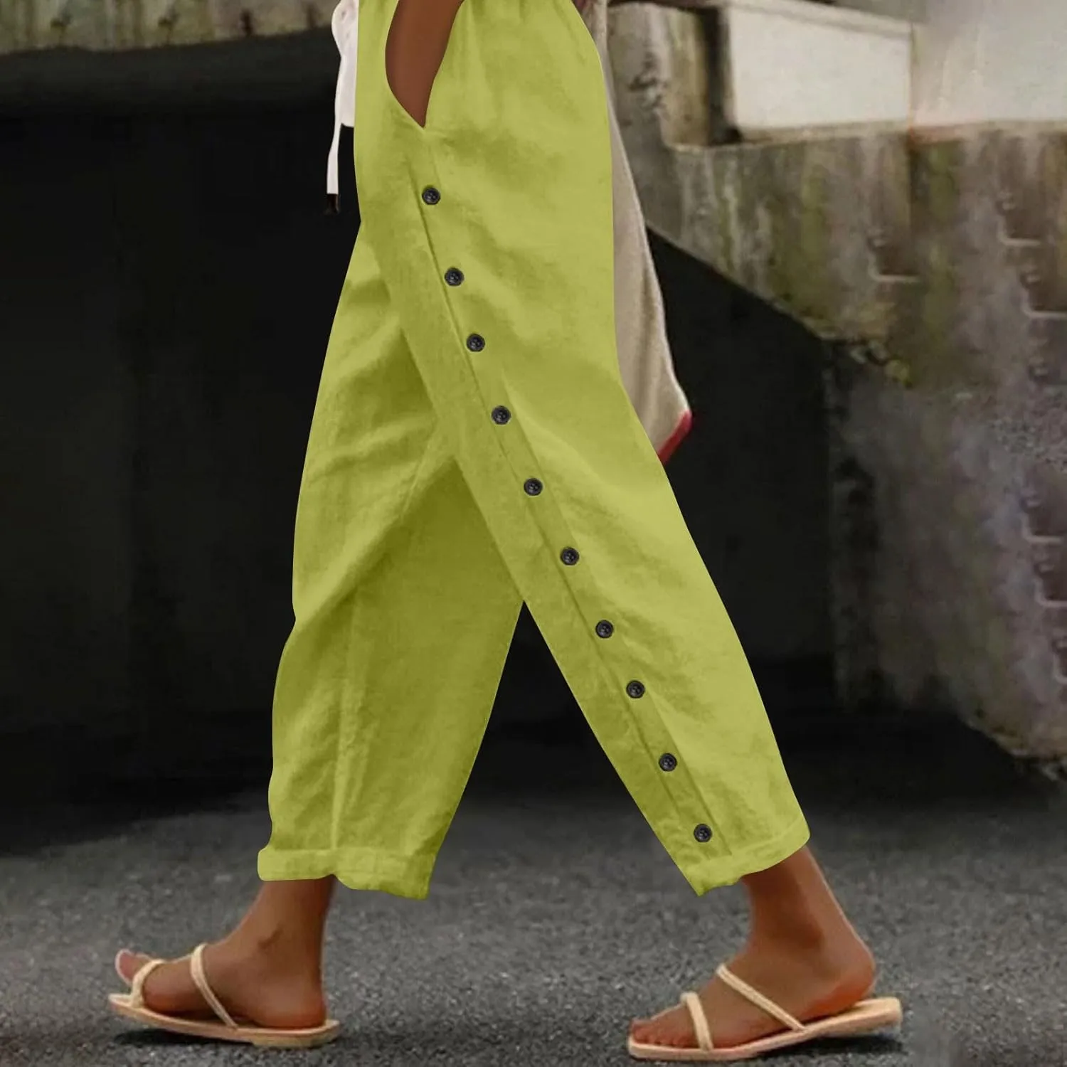 Women's Pants, Linen Striped Side Peasant Pants Straight Leg Casual Wide Trendy