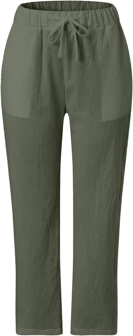 Women's Pants, Linen Striped Side Peasant Pants Straight Leg Casual Wide Trendy