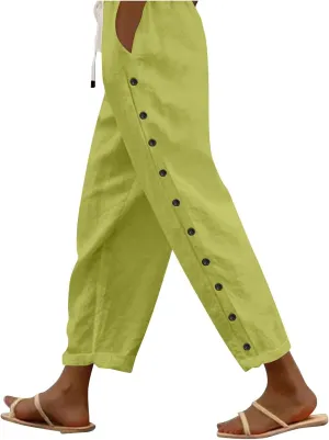 Women's Pants, Linen Striped Side Peasant Pants Straight Leg Casual Wide Trendy