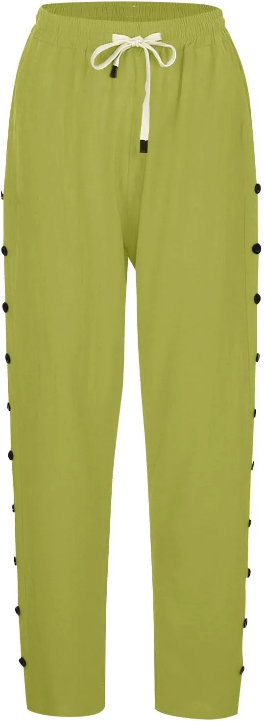 Women's Pants, Linen Striped Side Peasant Pants Straight Leg Casual Wide Trendy