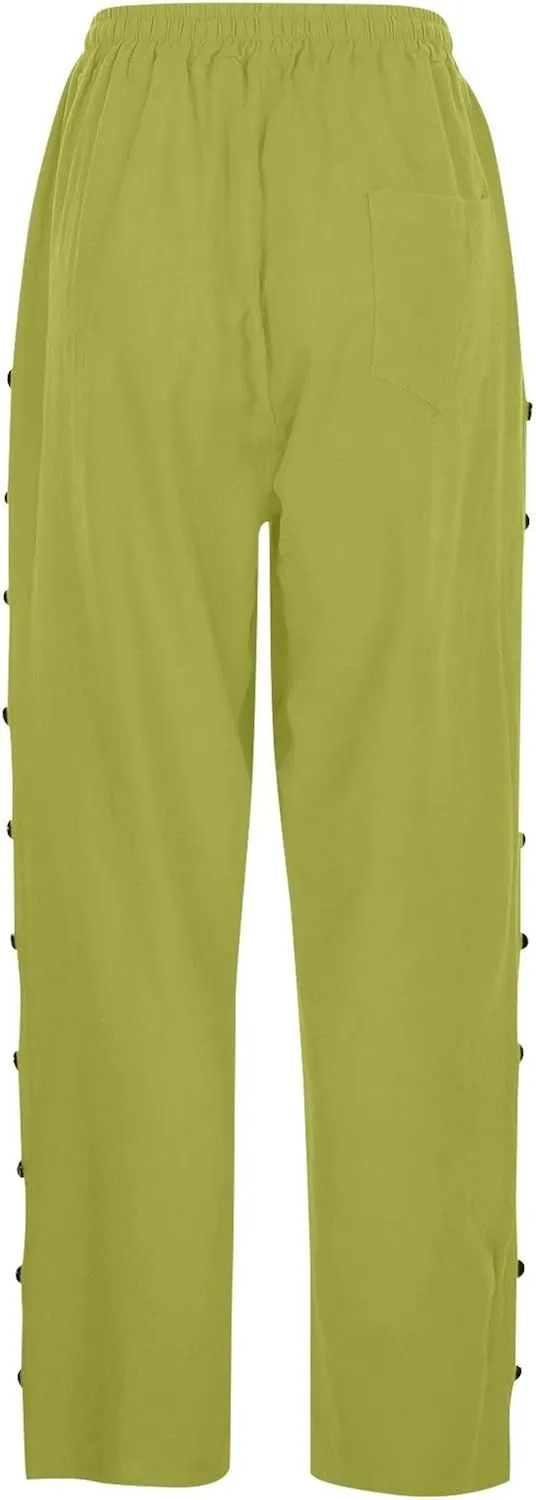 Women's Pants, Linen Striped Side Peasant Pants Straight Leg Casual Wide Trendy