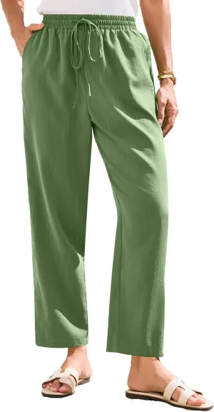 Womens Pants, Straight Leg Plaid Casual Pants Linen Peasant Teacher Trendy Lounge