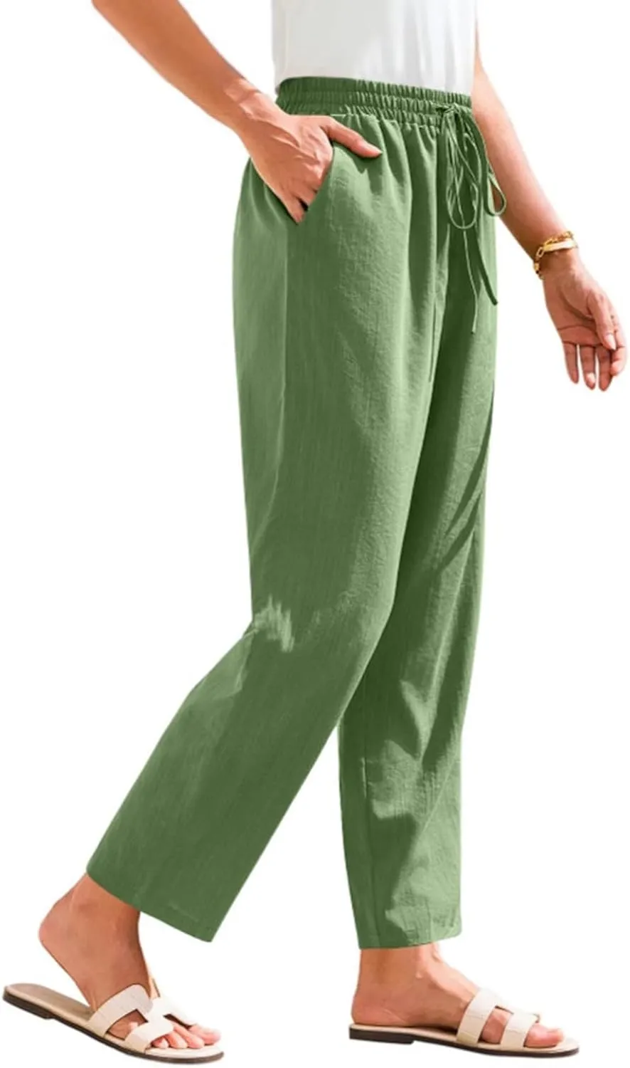 Womens Pants, Straight Leg Plaid Casual Pants Linen Peasant Teacher Trendy Lounge