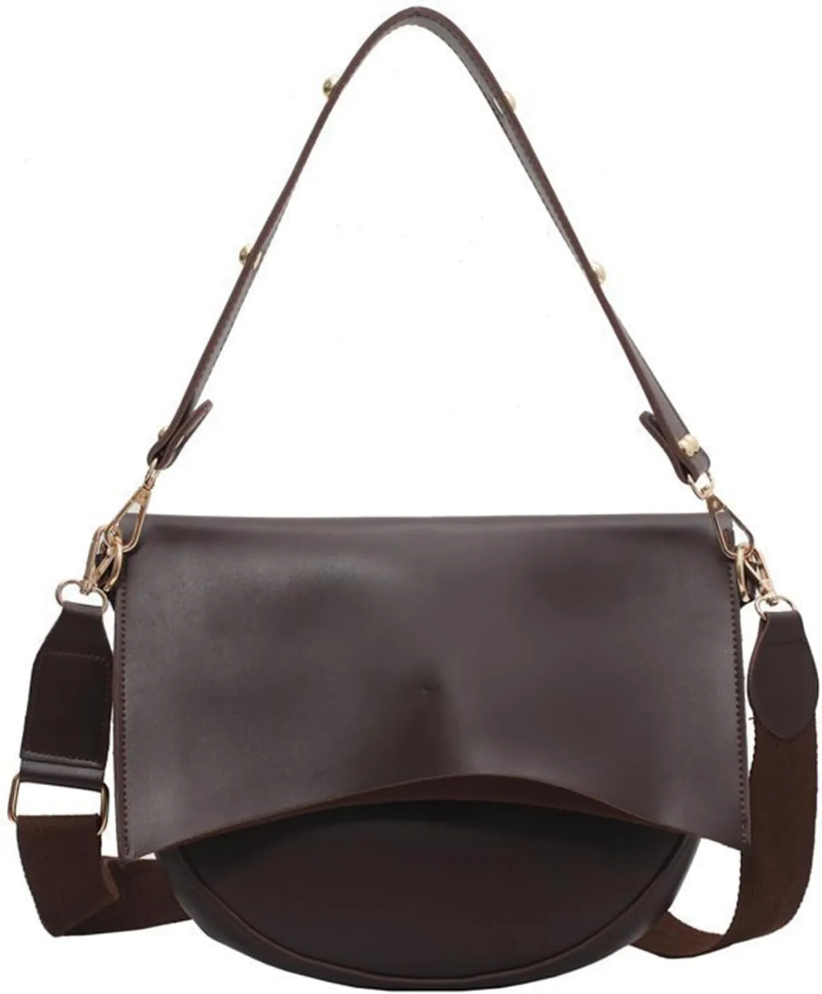 Women's PU Leather Crossbody Bag Wide Strap Satchel Shoulder Bag Large Saddle Flap Tote Designer Handbag and Pursebag246OWOISS