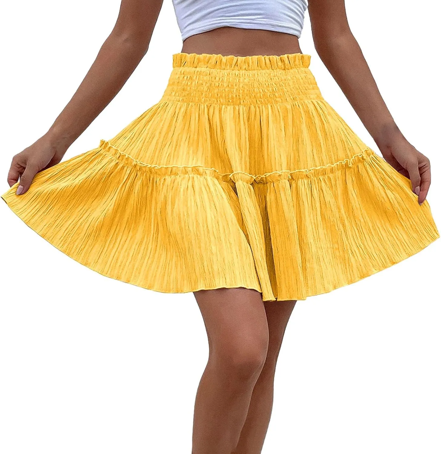 Womens Ruffle Mini Skirt Casual Summer High Waisted Flowy Vacation Boho Beach Trendy Loose Relaxed Fit Short Skirts