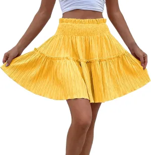 Womens Ruffle Mini Skirt Casual Summer High Waisted Flowy Vacation Boho Beach Trendy Loose Relaxed Fit Short Skirts