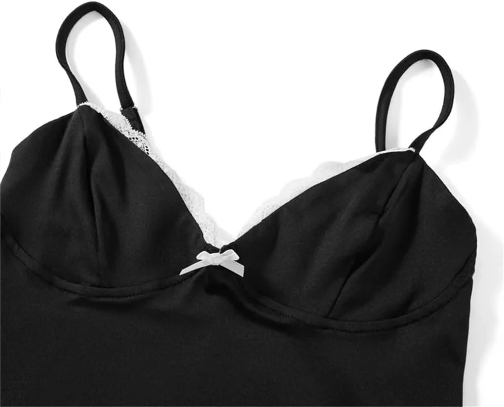 Women's Solid Color Simple Bow Lace Patchwork Sleeveless Camisole