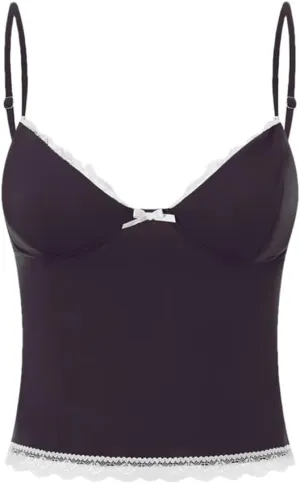 Women's Solid Color Simple Bow Lace Patchwork Sleeveless Camisole