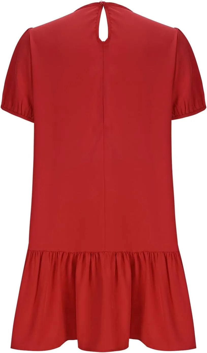 Womens Summer Dresses Casual Short Sleeve Spring Ruffle Mini Sporty Sweatshirt Trendy Loose Soild Tshirt Dress