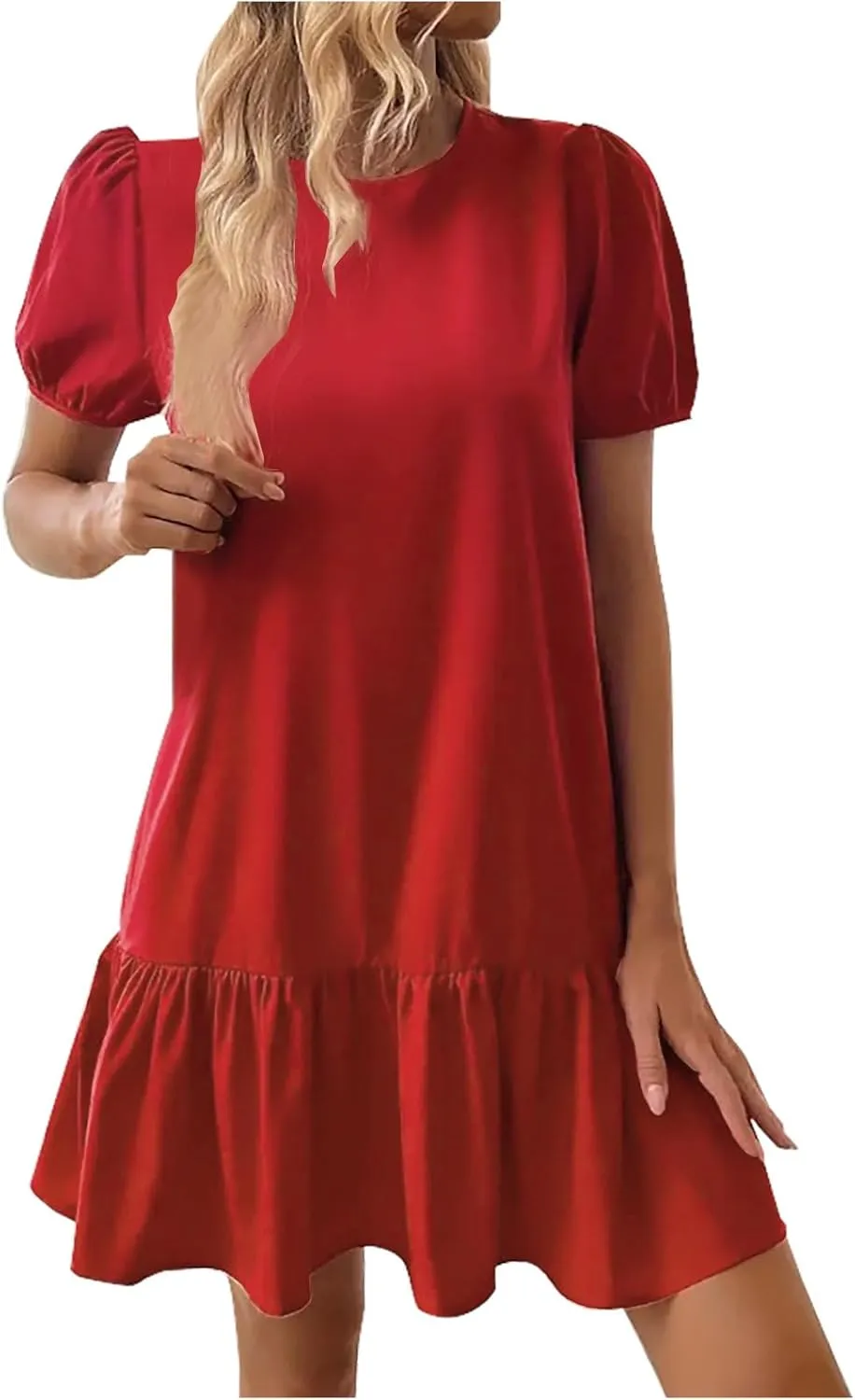 Womens Summer Dresses Casual Short Sleeve Spring Ruffle Mini Sporty Sweatshirt Trendy Loose Soild Tshirt Dress
