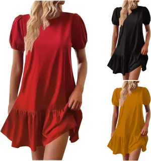 Womens Summer Dresses Casual Short Sleeve Spring Ruffle Mini Sporty Sweatshirt Trendy Loose Soild Tshirt Dress