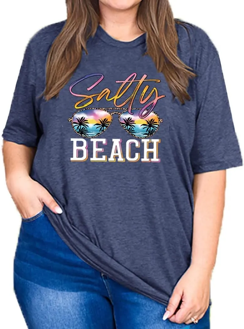 Women's Summer Plus Size Beach Vacation Printed Short Sleeve Round Neck Casual Top