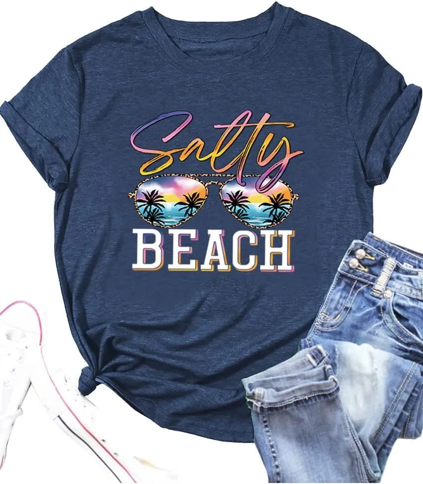 Women's Summer Plus Size Beach Vacation Printed Short Sleeve Round Neck Casual Top