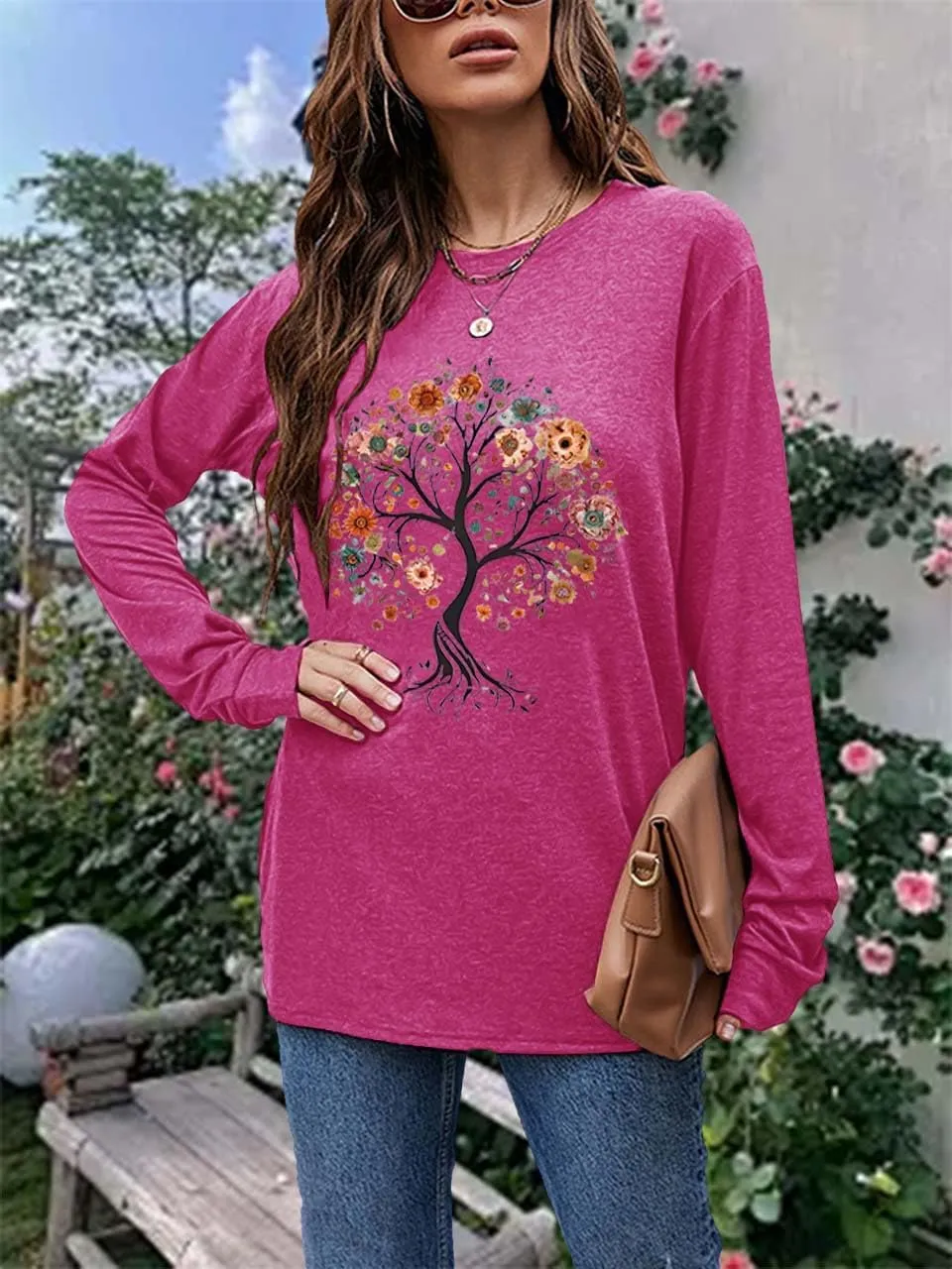 Women's Western Cowgirl Long Sleeve Shirts Vintage Country Music Fall T-Shirt Hiking Travel Sweatshirt Tops