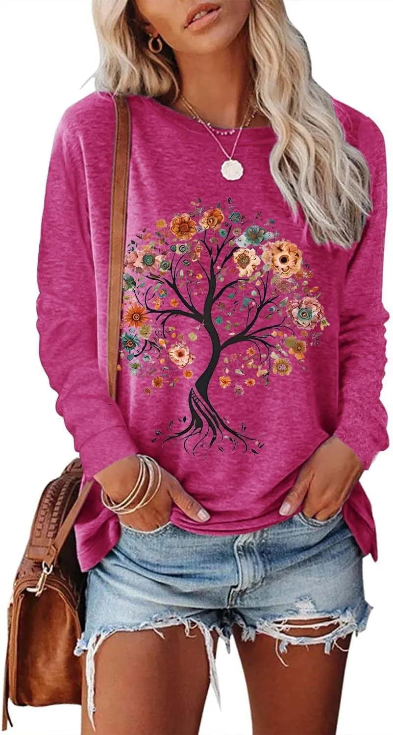 Women's Western Cowgirl Long Sleeve Shirts Vintage Country Music Fall T-Shirt Hiking Travel Sweatshirt Tops