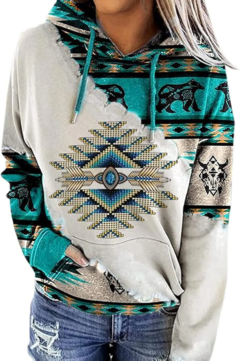 Women's Western Sweatshirt Aztec Hoodie Aztec Jacket for Women Geometric Ethnic Style Sweatshirts Aztec Sweater