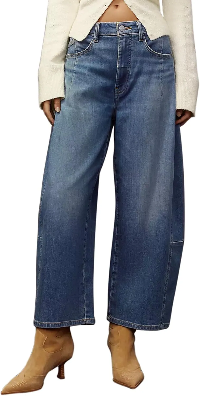 Womens Wide Leg Jeans Mid Rise Baggy Boyfriend Stretchy Ankle Vintage Denim Cropped Pants Trendy 2025