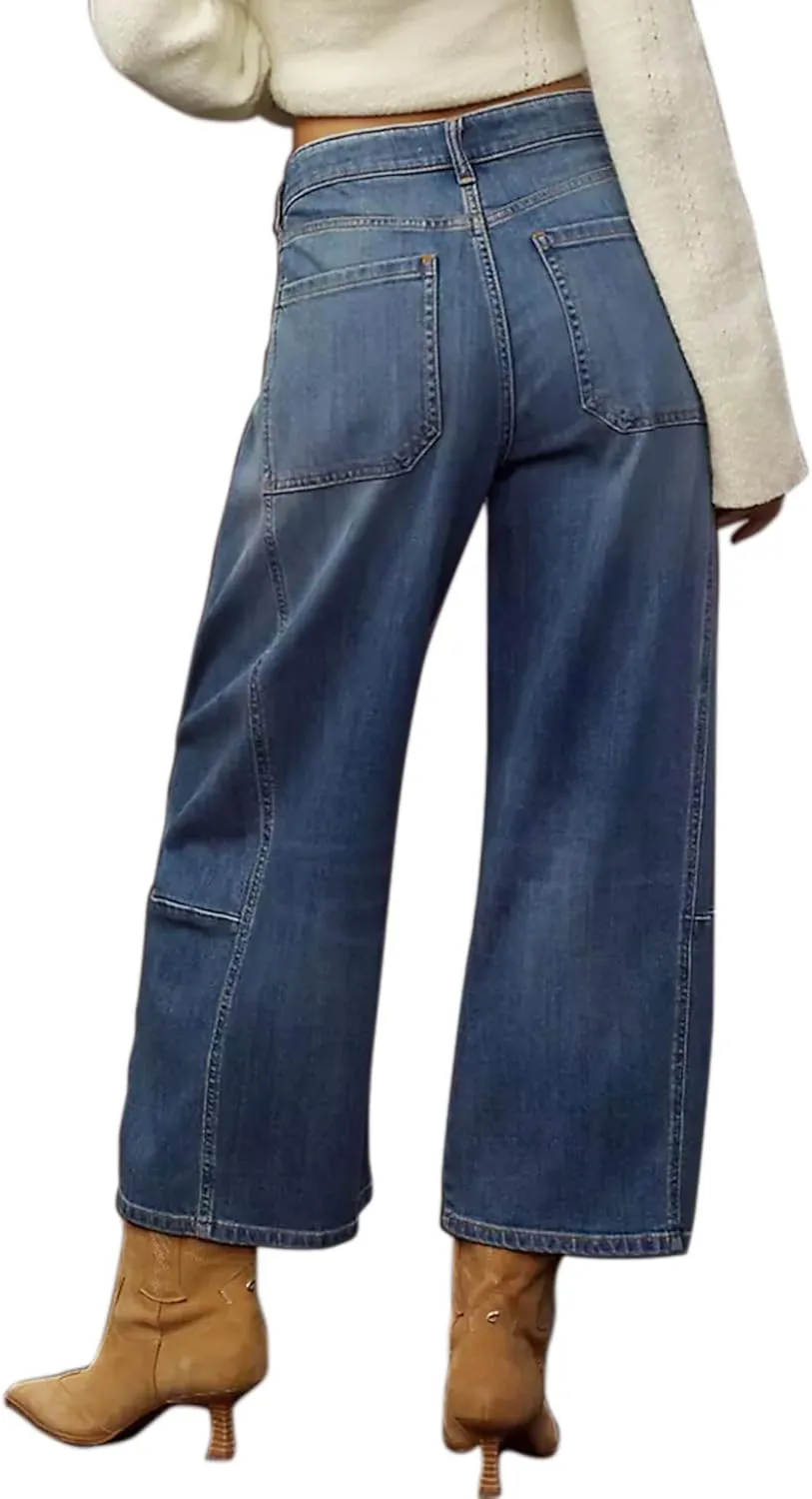 Womens Wide Leg Jeans Mid Rise Baggy Boyfriend Stretchy Ankle Vintage Denim Cropped Pants Trendy 2025