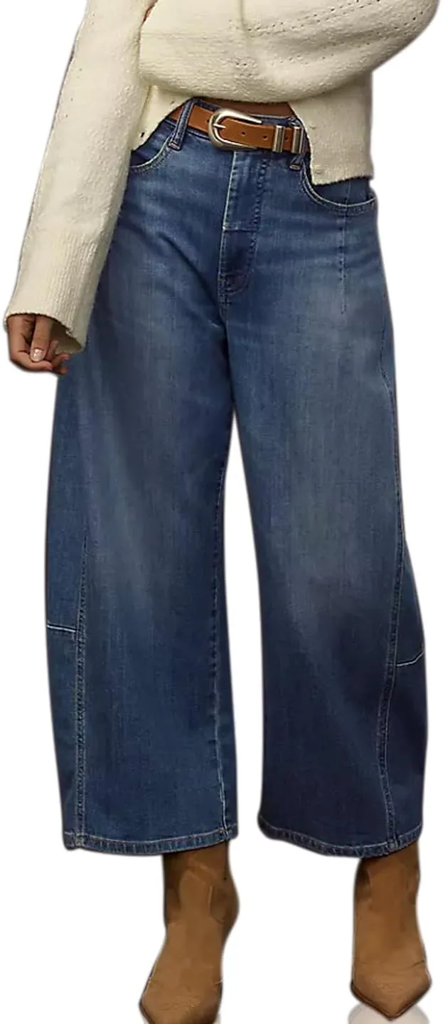 Womens Wide Leg Jeans Mid Rise Baggy Boyfriend Stretchy Ankle Vintage Denim Cropped Pants Trendy 2025