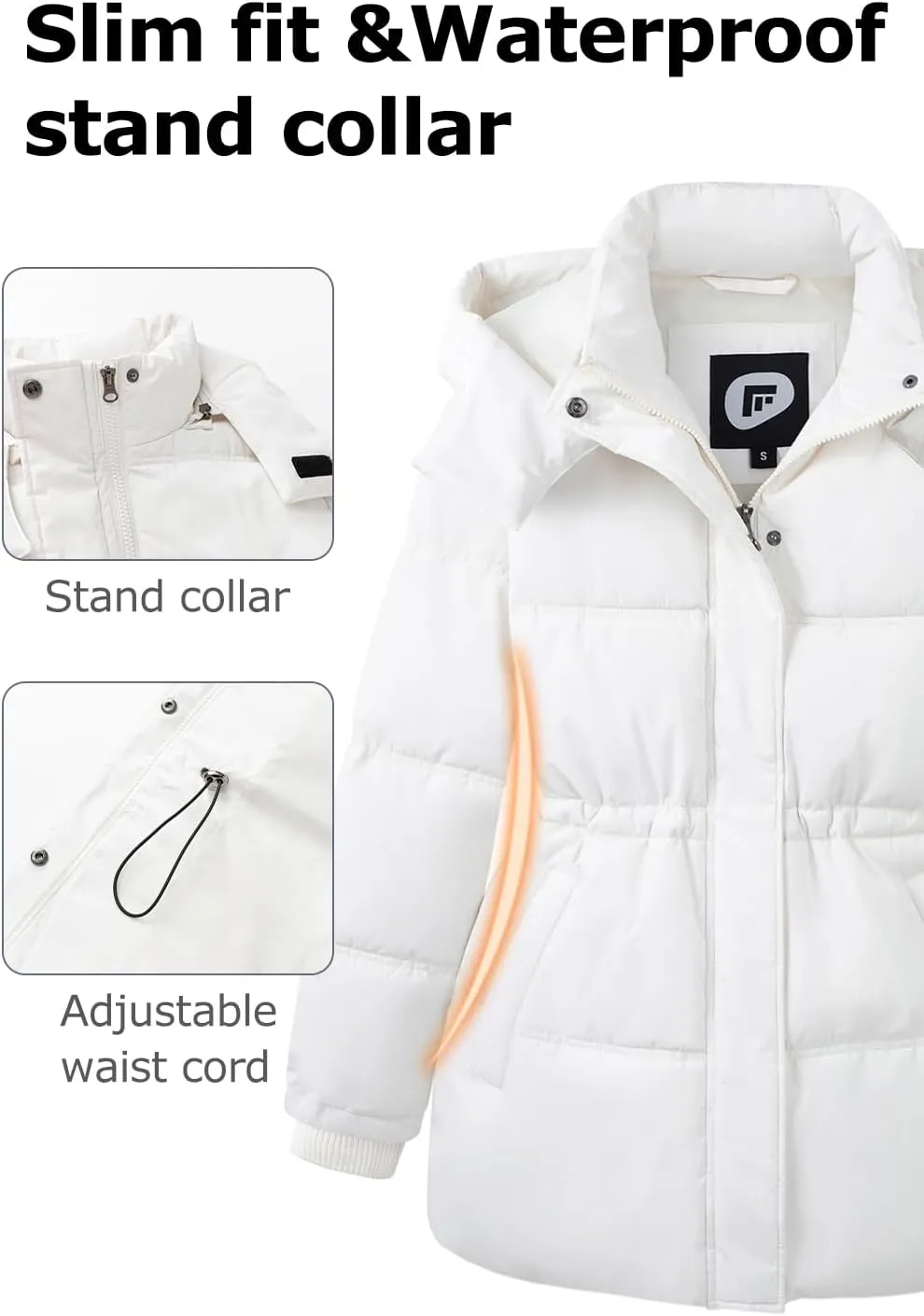 Women's Winter Warm Puffer Coat Cropped Slim Fit Down Jacket with Removable Hood Long Sleeve Lightweight Coats
