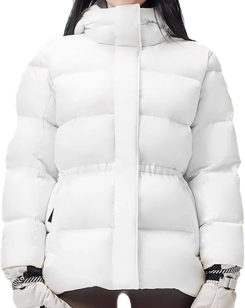 Women's Winter Warm Puffer Coat Cropped Slim Fit Down Jacket with Removable Hood Long Sleeve Lightweight Coats