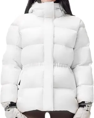 Women's Winter Warm Puffer Coat Cropped Slim Fit Down Jacket with Removable Hood Long Sleeve Lightweight Coats
